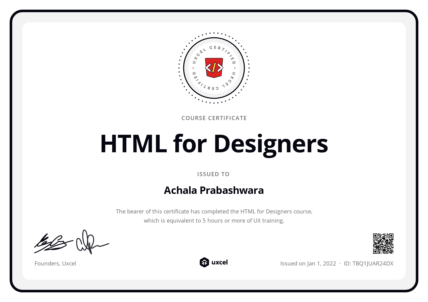 Achala Prabashwara's certificate